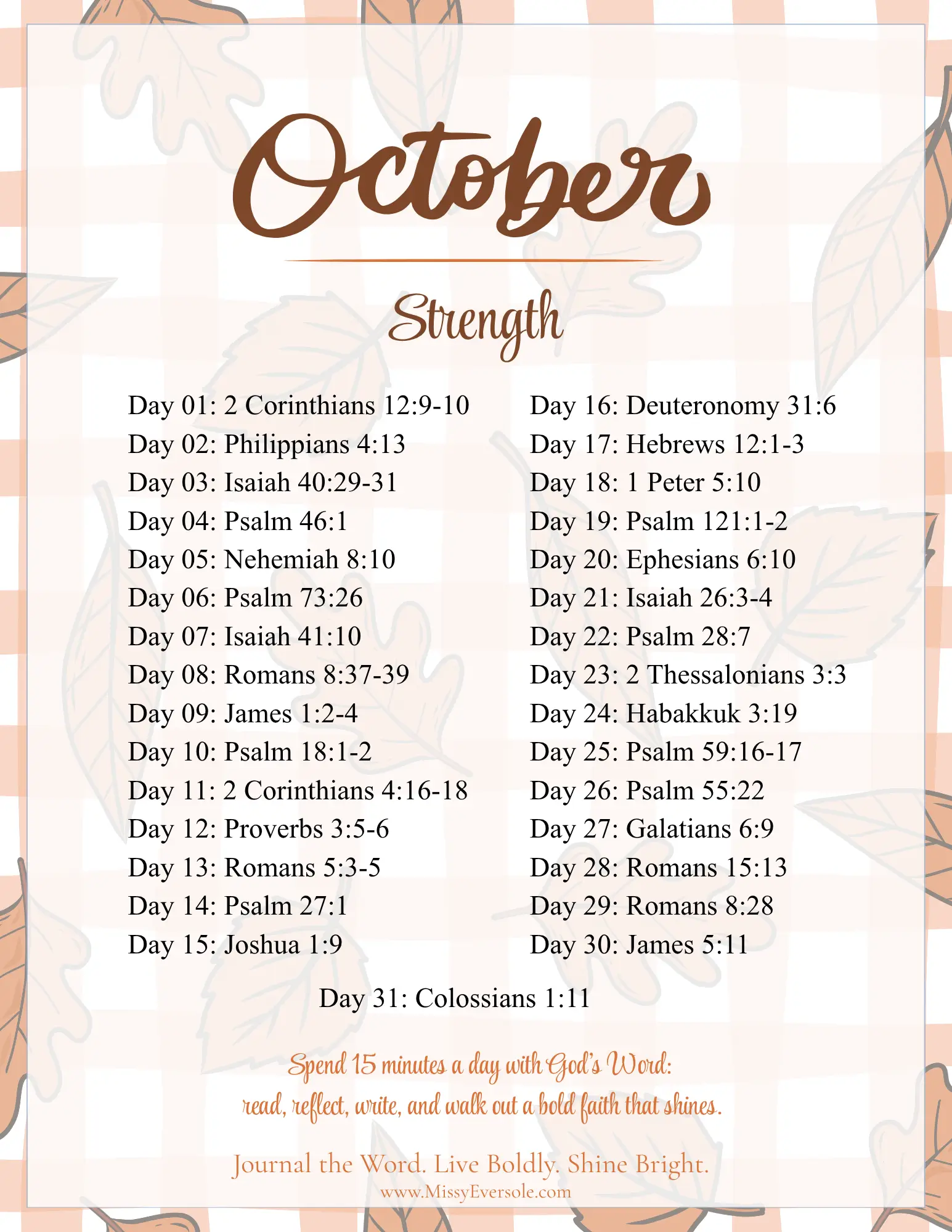 Bold Faith Scripture Journal - October - Strength